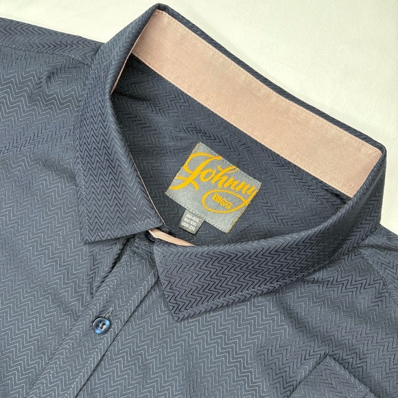 Johnny Bigg Mens Navy Textured Chevron Print Short Sleeve Button Front | Size 5X - Picture 2 of 8